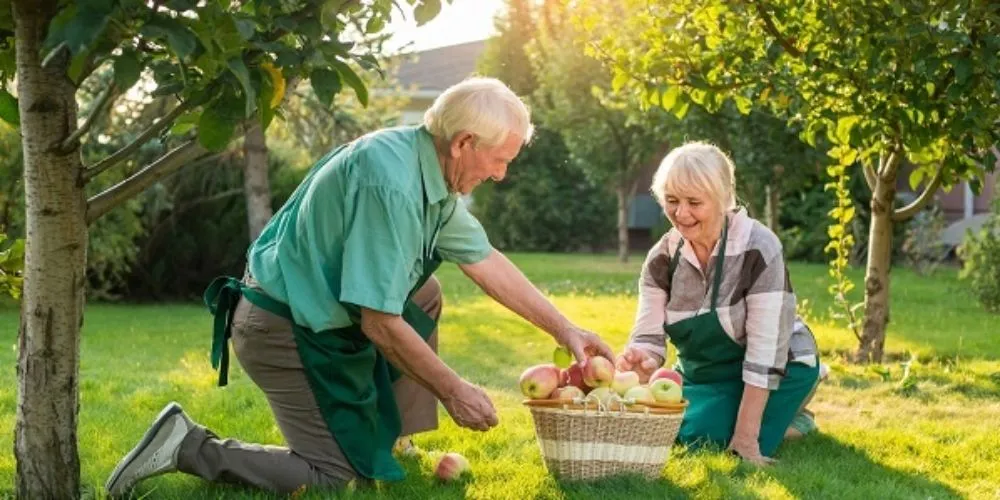 Older couple gardening together, staying active outdoors